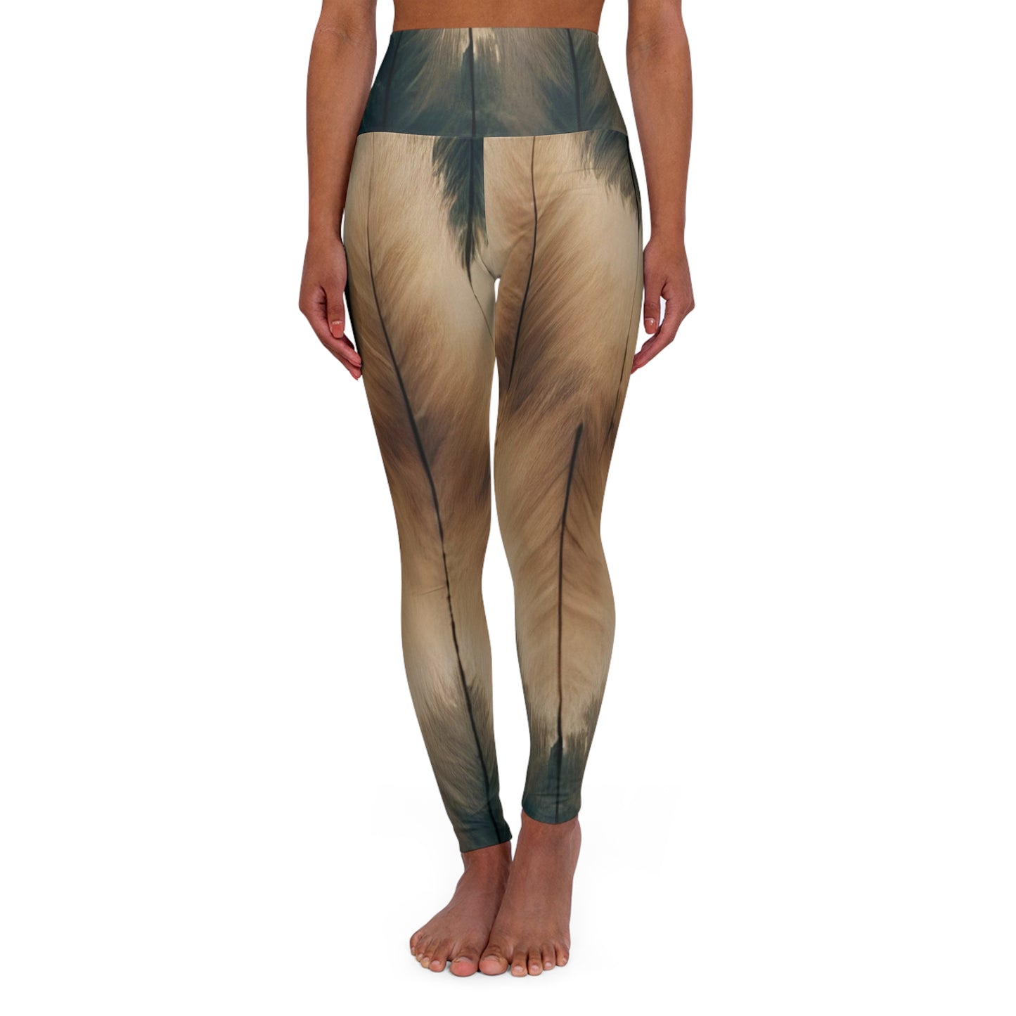 High-Waisted Earth Tone Pattern Leggings: Built for Movement (Feathers)