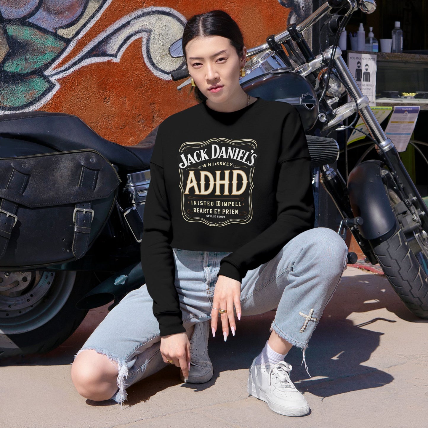 Women’s Cropped Sweatshirt – ADHD Humor & Distracted Inspiration, Gift for Mental Health Awareness, Casual Fashion, Trendy Loungewear