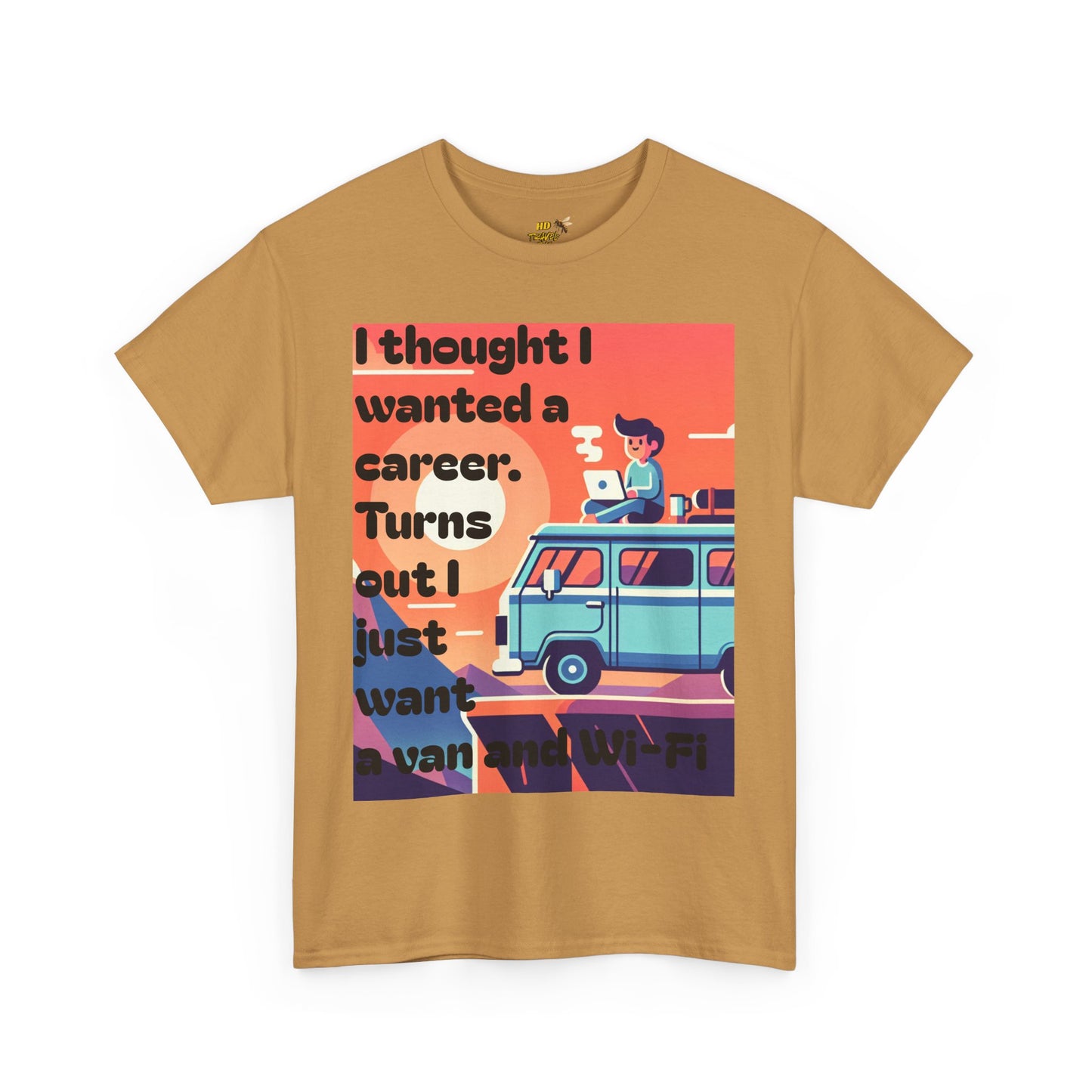 Adventure Spirit Unisex Tee - "I Thought I Wanted A Career, Turns Out I Just Wanted A Van And WIFI" - Motivational, Vacation Vibes, Gift for Travelers, Retro Style