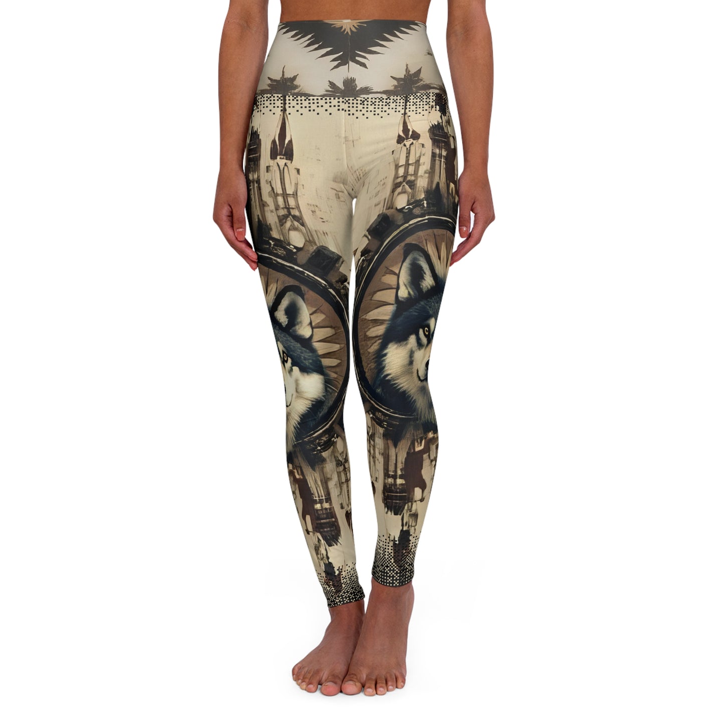 High-Waisted Native Pattern Leggings: Rooted in Culture, Built for Movement (Gray Timber Wolf)