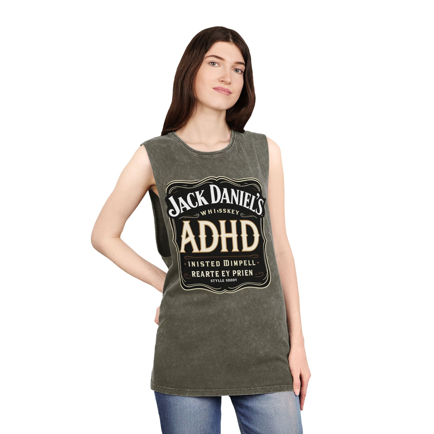 Unisex Stonewash Tank Top with ADHD Design, Perfect for Casual Wear, Gym, or Laid-Back Outings, Great Gift for Whiskey Lovers, Humor Tee