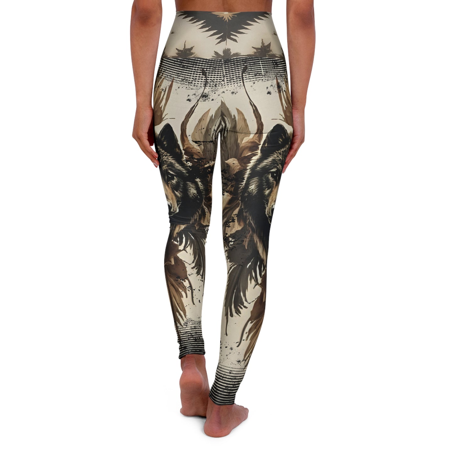 High-Waisted Native Pattern Leggings: Rooted in Culture, Built for Movement (Black Wolf / Indian Blanket Waist)