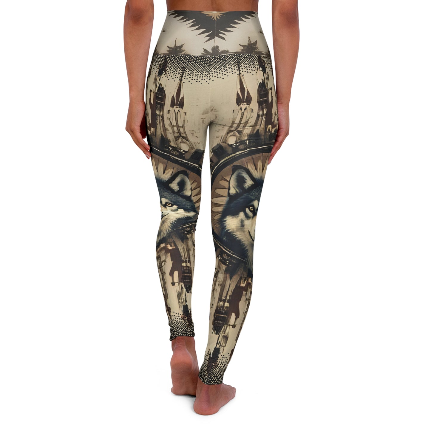 High-Waisted Native Pattern Leggings: Rooted in Culture, Built for Movement (Gray Timber Wolf)