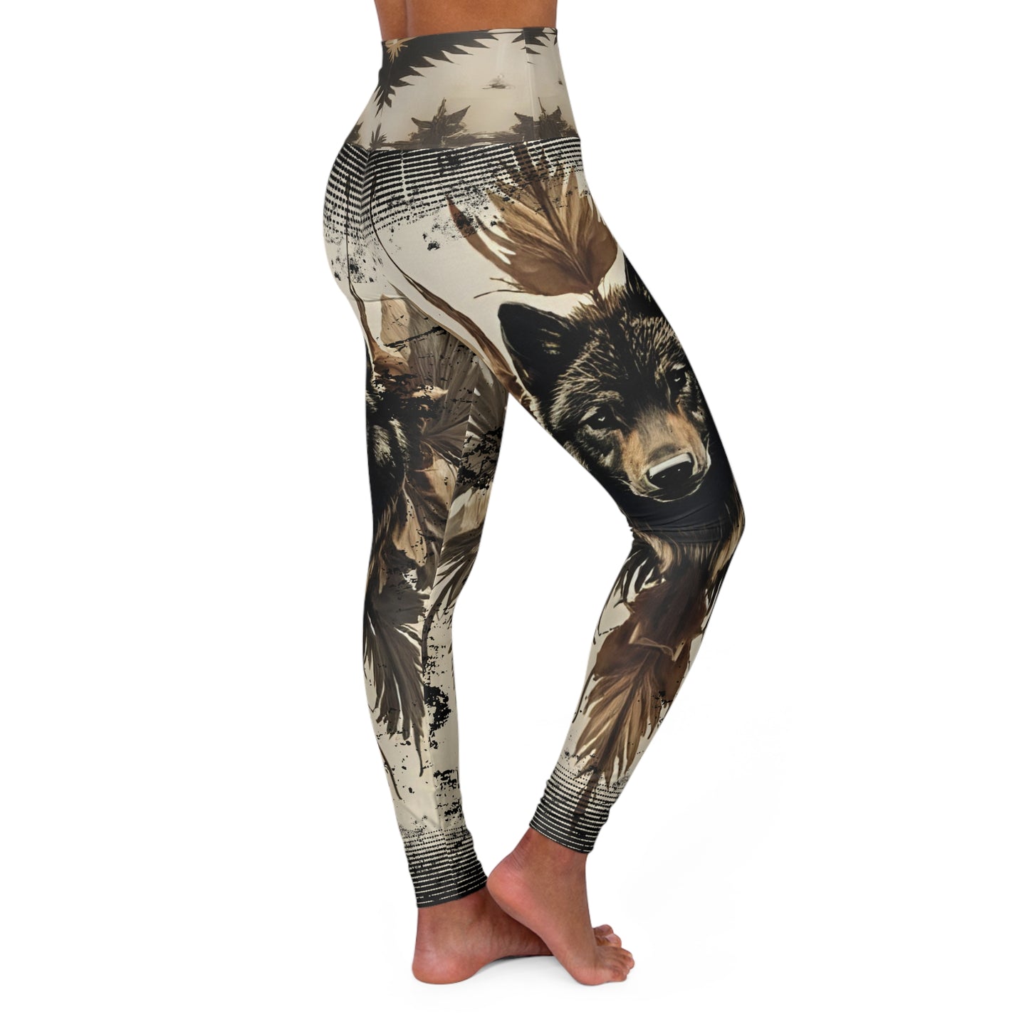 High-Waisted Native Pattern Leggings: Rooted in Culture, Built for Movement (Black Wolf / Indian Blanket Waist)