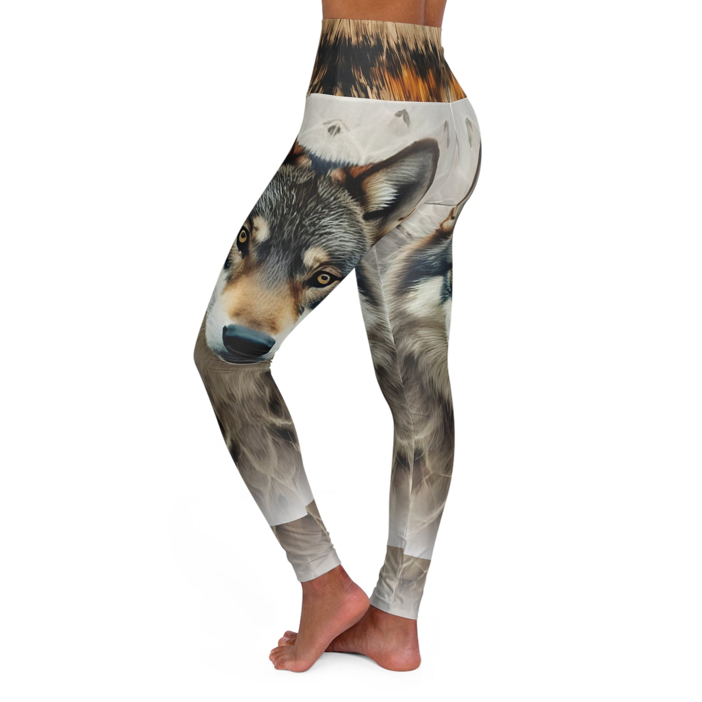 High-Waisted Native Pattern Leggings: Northwestern Wolf/Horse Blanket Pattern Waist