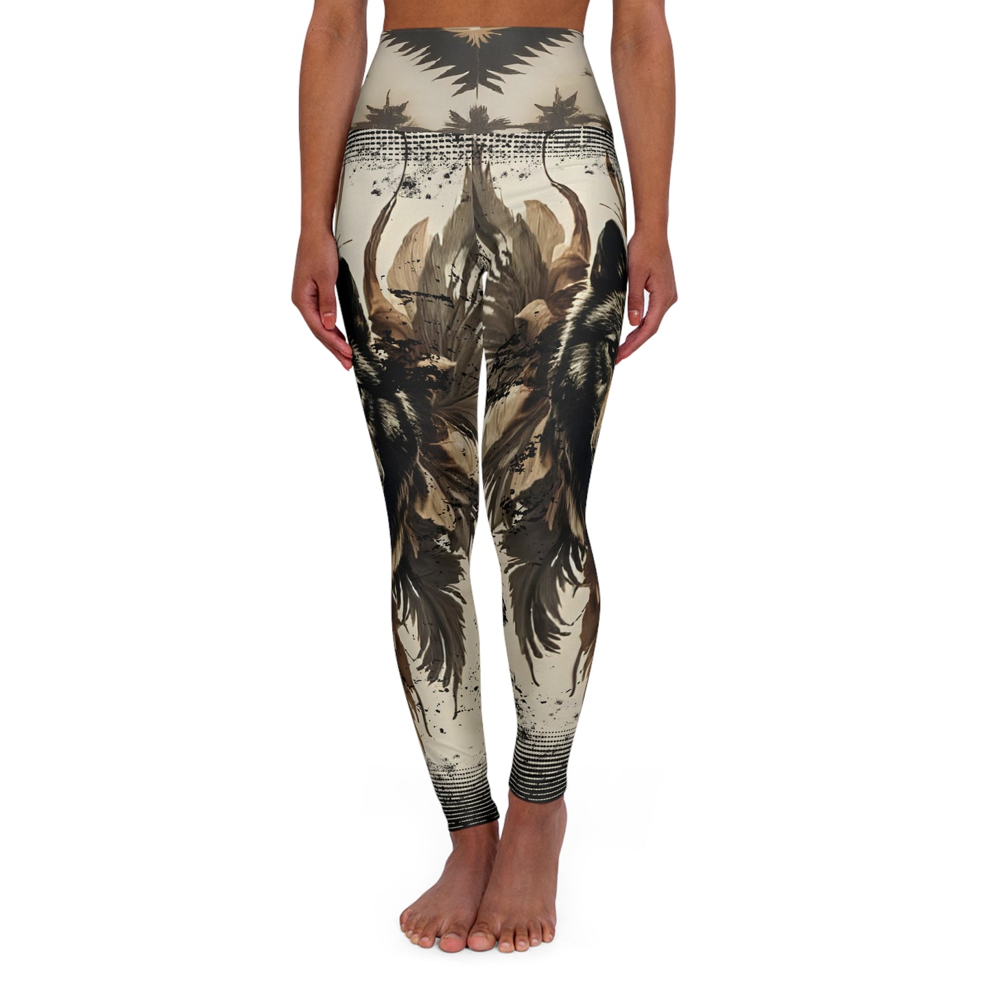 High-Waisted Native Pattern Leggings: Rooted in Culture, Built for Movement (Black Wolf / Indian Blanket Waist)