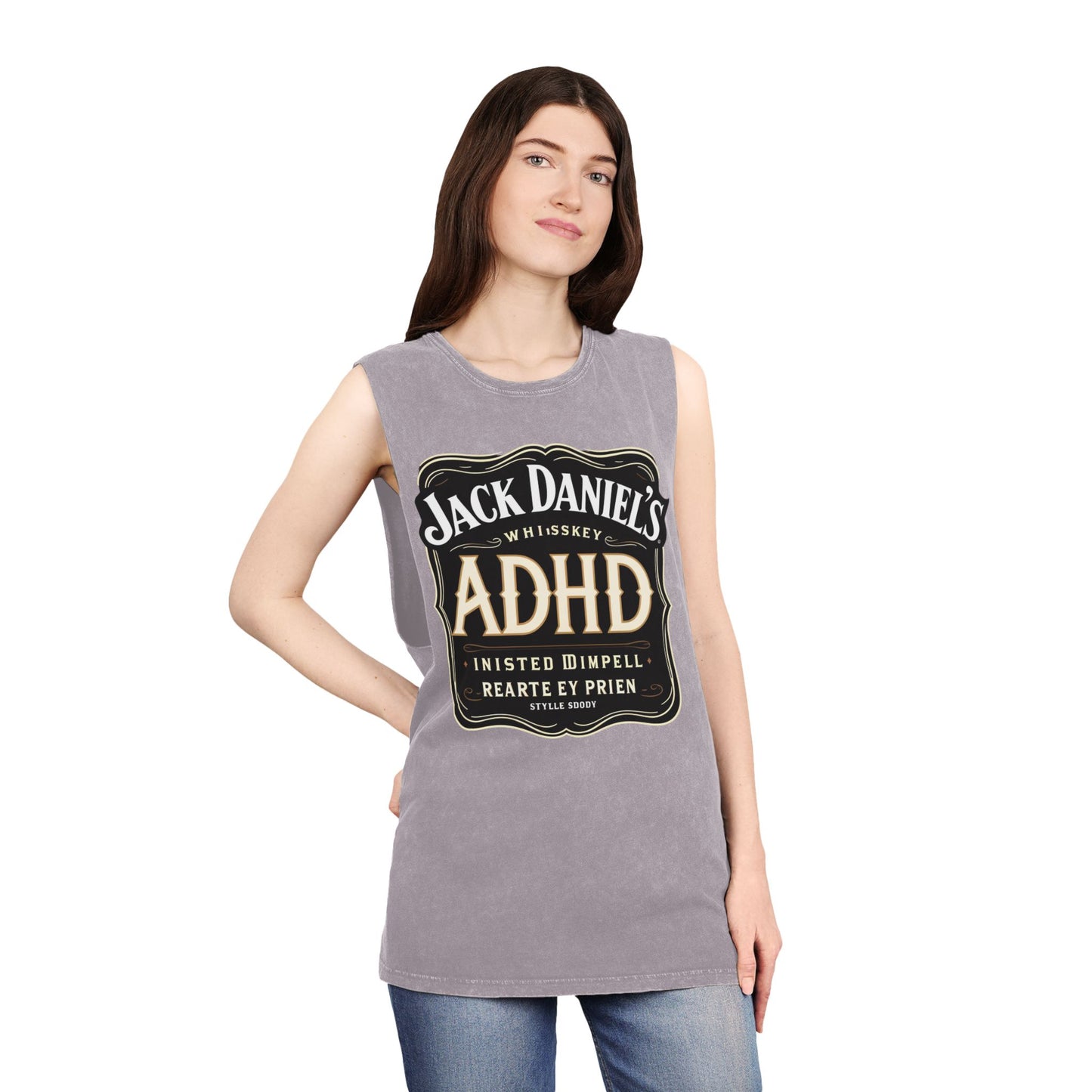 Unisex Stonewash Tank Top with ADHD Design, Perfect for Casual Wear, Gym, or Laid-Back Outings, Great Gift for Whiskey Lovers, Humor Tee