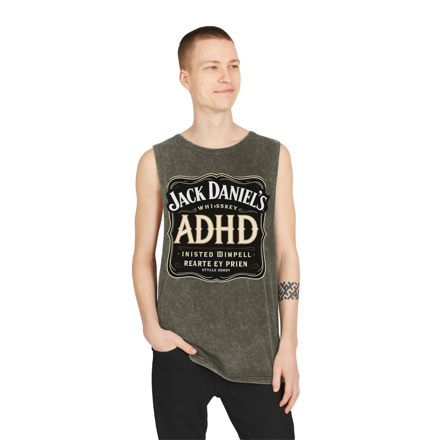 Unisex Stonewash Tank Top with ADHD Design, Perfect for Casual Wear, Gym, or Laid-Back Outings, Great Gift for Whiskey Lovers, Humor Tee