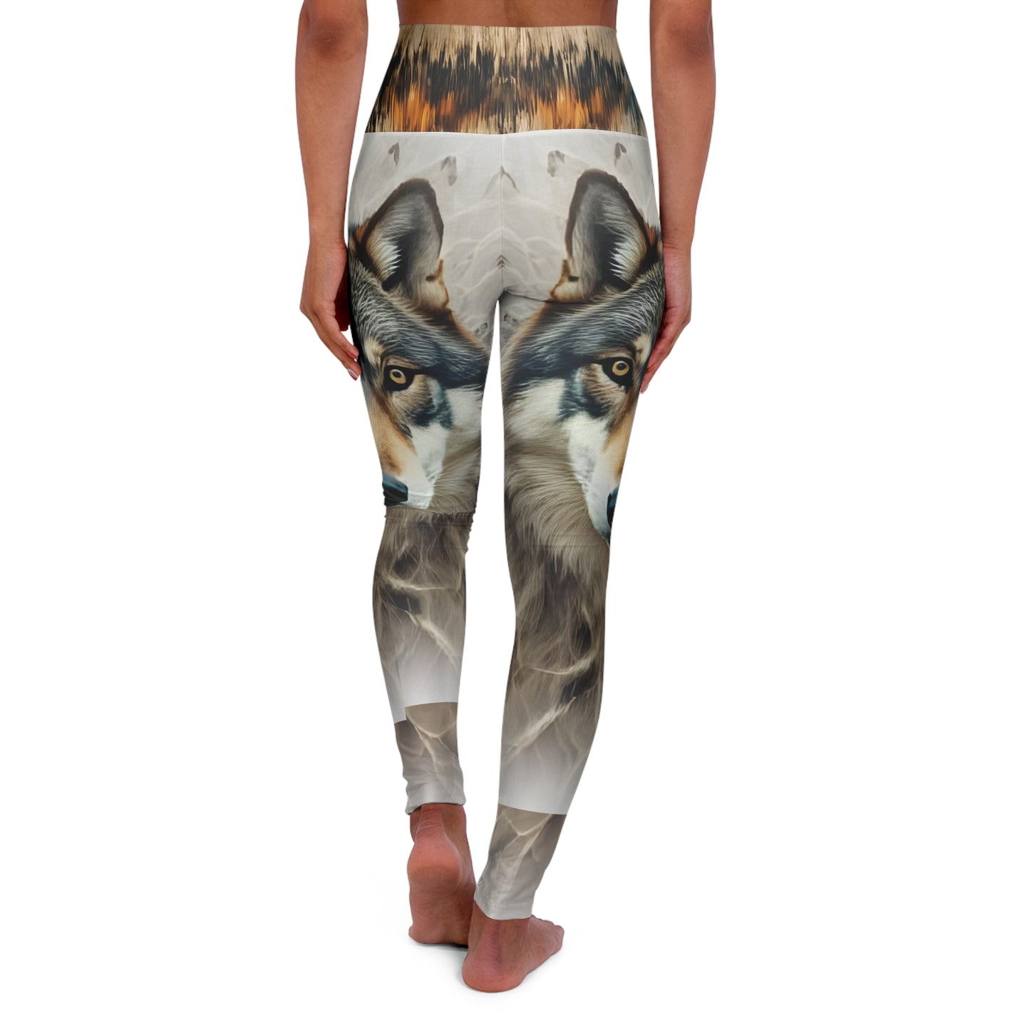 High-Waisted Native Pattern Leggings: Northwestern Wolf/Horse Blanket Pattern Waist