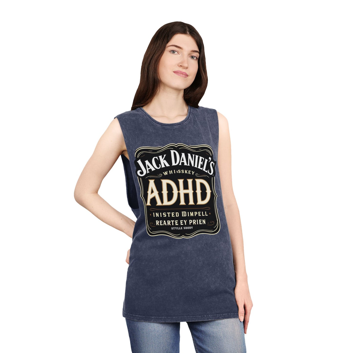 Unisex Stonewash Tank Top with ADHD Design, Perfect for Casual Wear, Gym, or Laid-Back Outings, Great Gift for Whiskey Lovers, Humor Tee