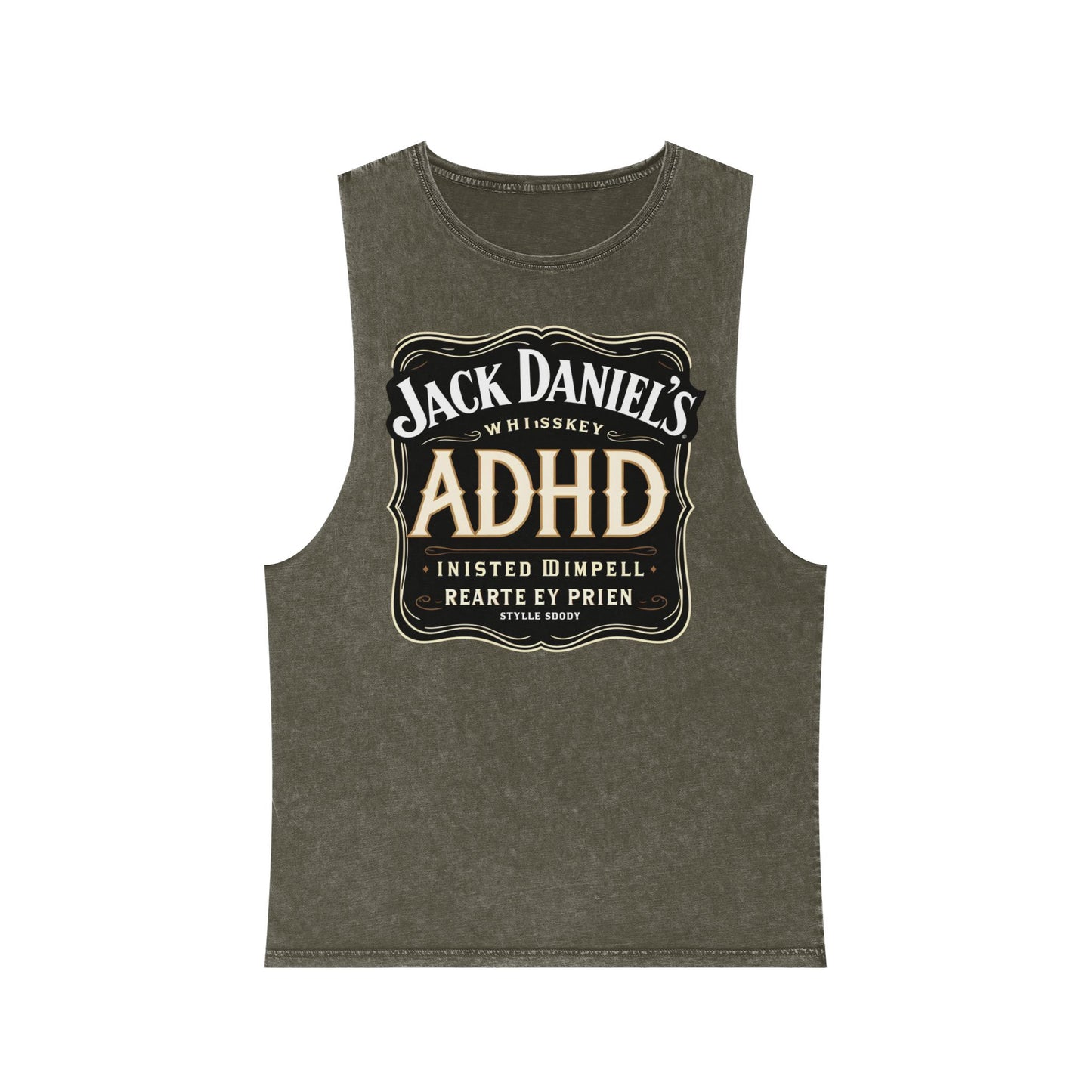 Unisex Stonewash Tank Top with ADHD Design, Perfect for Casual Wear, Gym, or Laid-Back Outings, Great Gift for Whiskey Lovers, Humor Tee