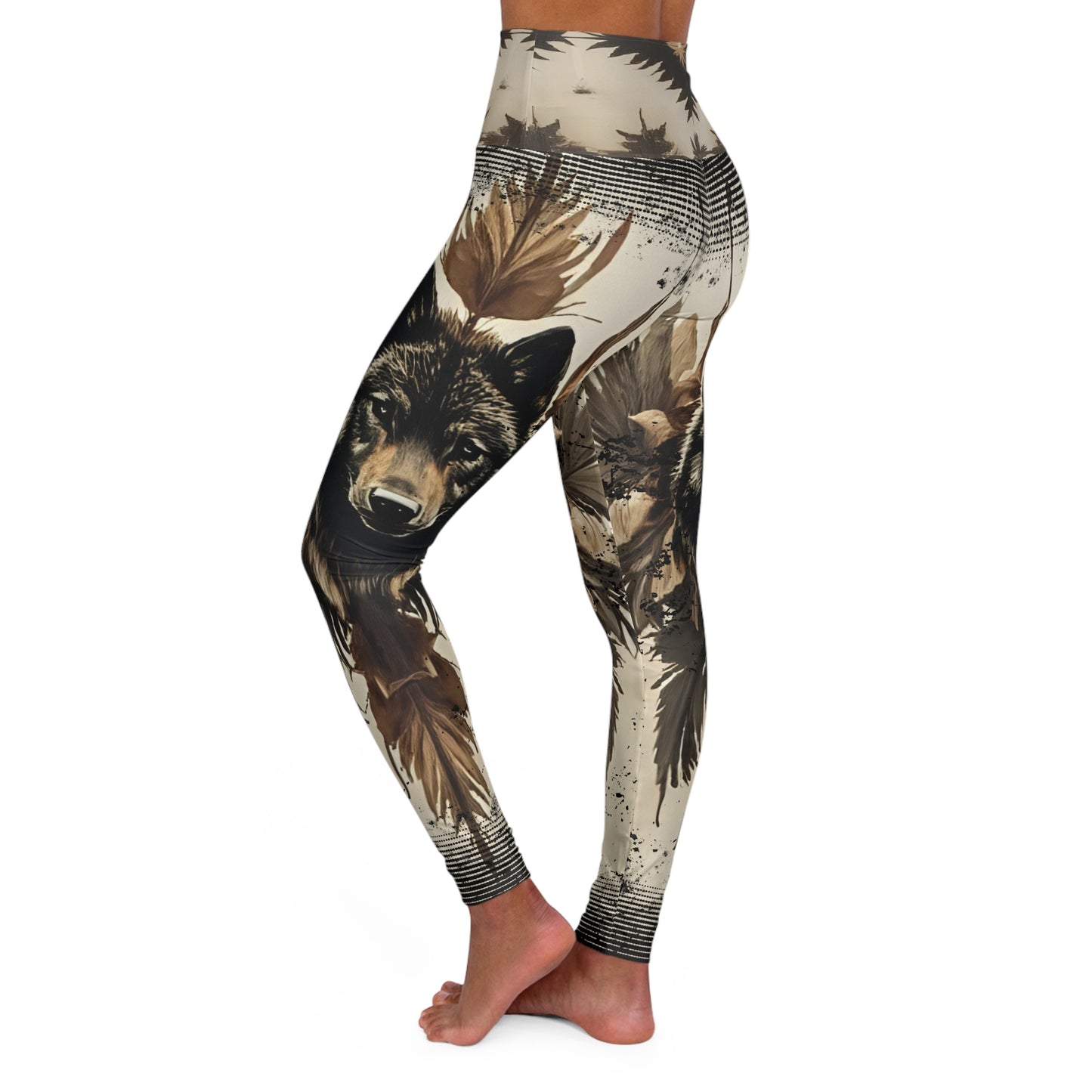 High-Waisted Native Pattern Leggings: Rooted in Culture, Built for Movement (Black Wolf / Indian Blanket Waist)