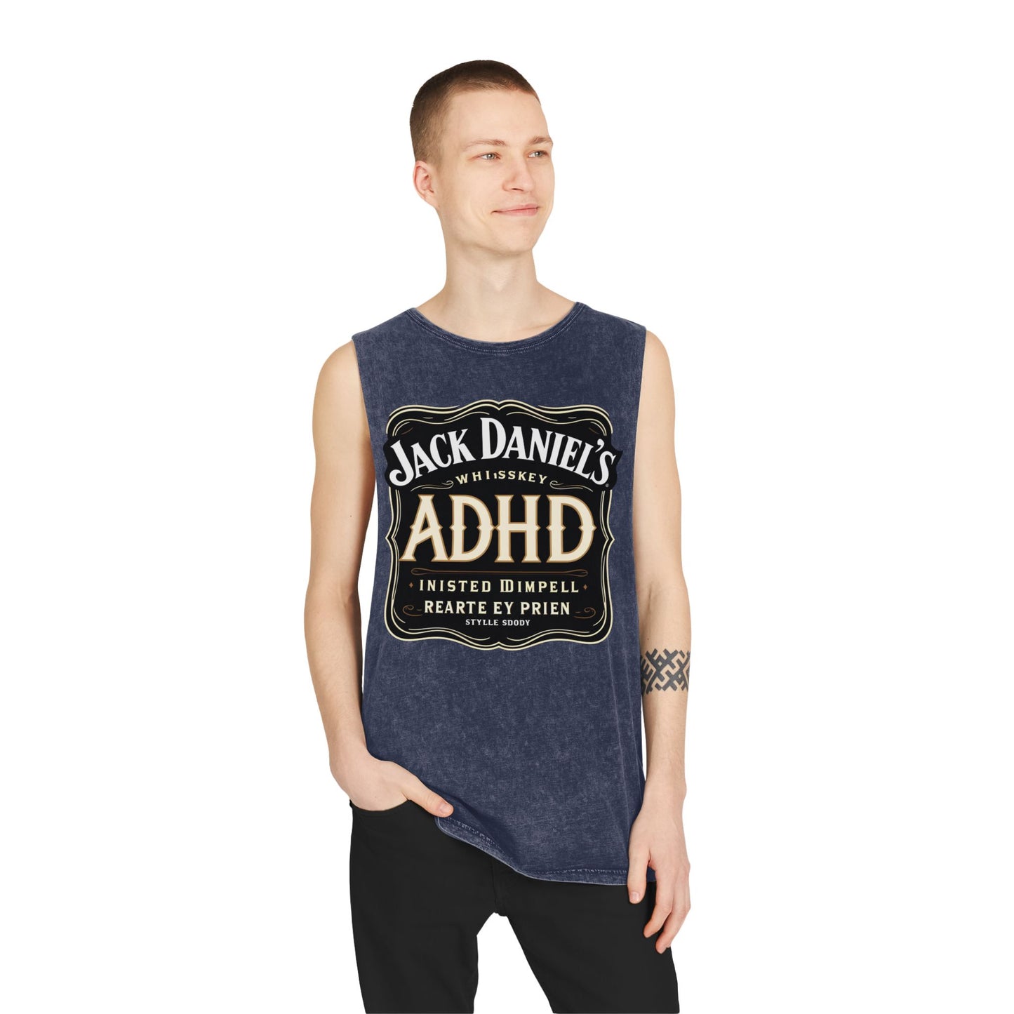 Unisex Stonewash Tank Top with ADHD Design, Perfect for Casual Wear, Gym, or Laid-Back Outings, Great Gift for Whiskey Lovers, Humor Tee