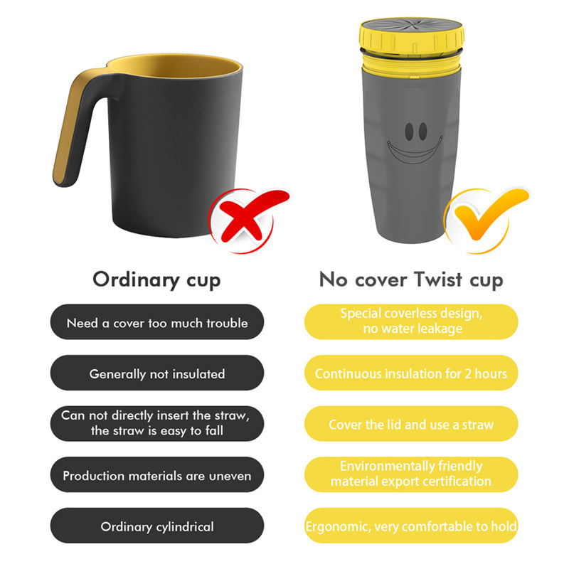 No Cover Twist Cup, Travel Portable Cup, Double Insulation Tumbler, Straw Sippy Water Bottles Portable For Children /Adults