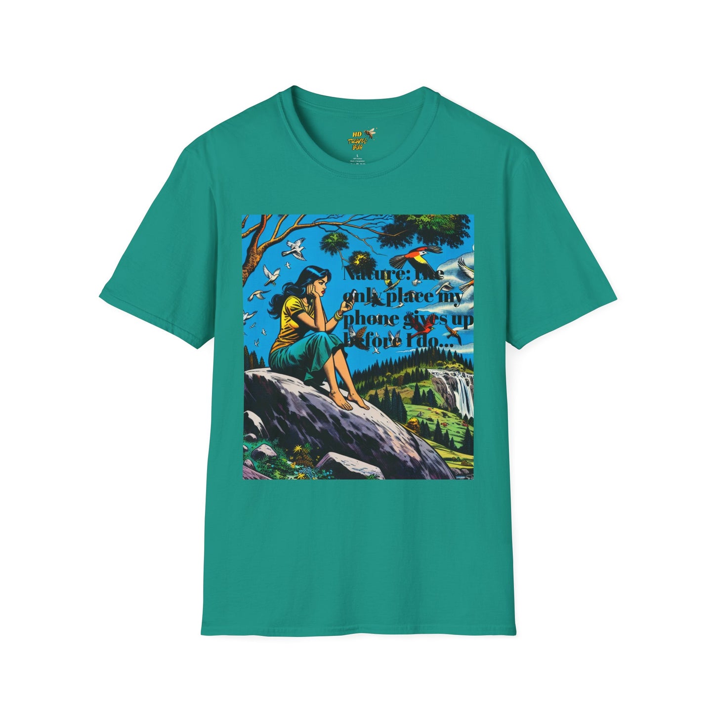 Nature-Inspired Unisex Softstyle T-Shirt "Nature, The Only Place My Phone Gives Up Before I Do..." | Perfect for Outdoor Enthusiasts, Casual Wear, Gift for Friends, Adventure Lovers, Uplifting [...]