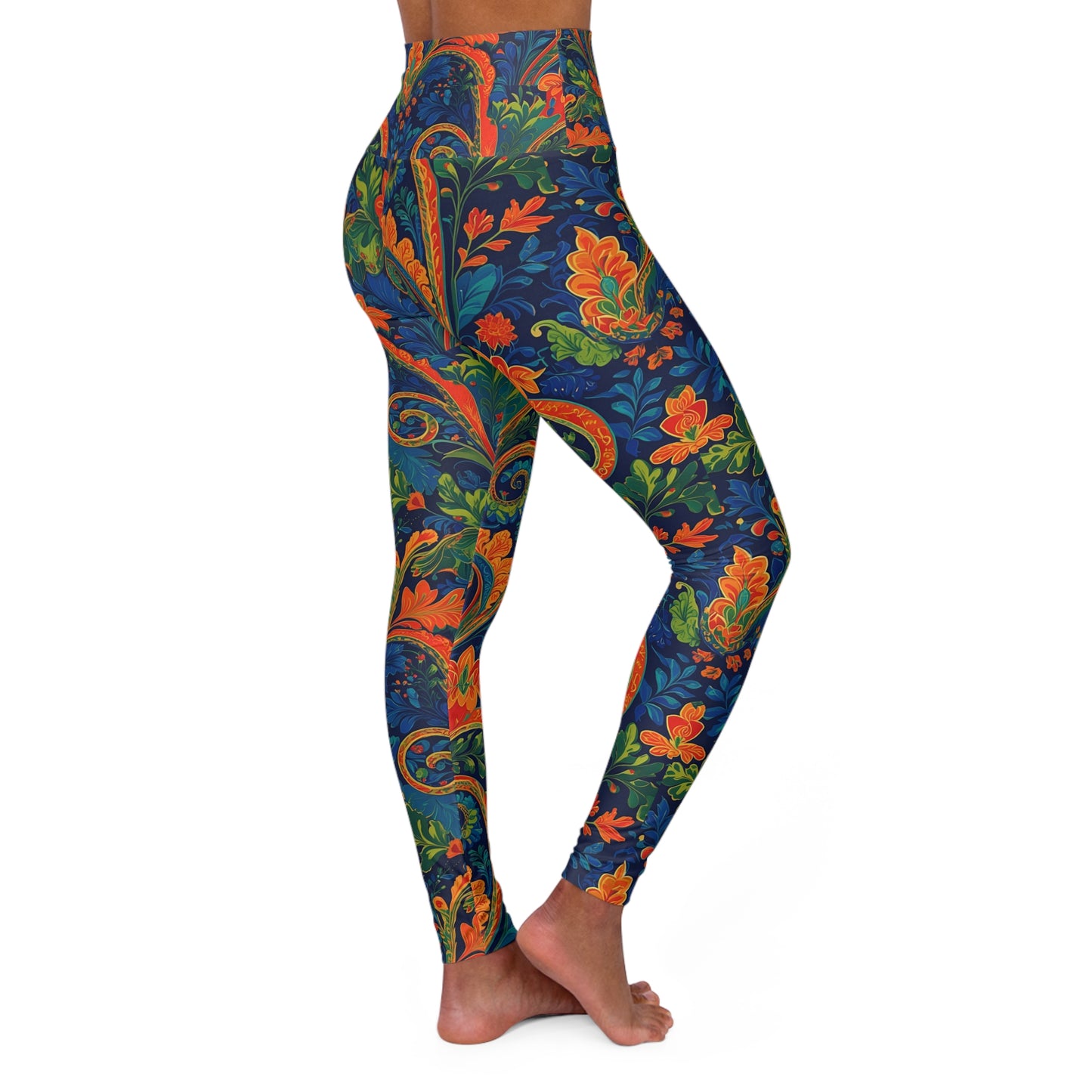 Vibrant High-Waisted Leggings: Bold Energy, Seamless Motion (Blue Paisley)