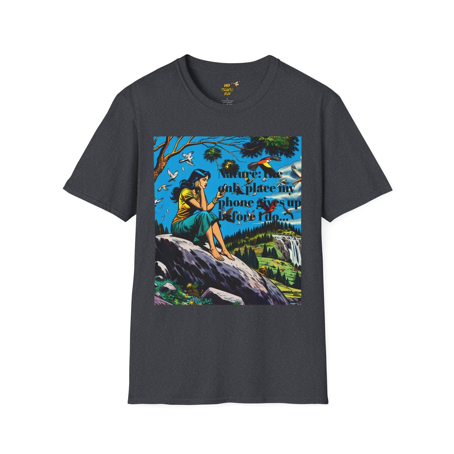 Nature-Inspired Unisex Softstyle T-Shirt "Nature, The Only Place My Phone Gives Up Before I Do..." | Perfect for Outdoor Enthusiasts, Casual Wear, Gift for Friends, Adventure Lovers, Uplifting [...]