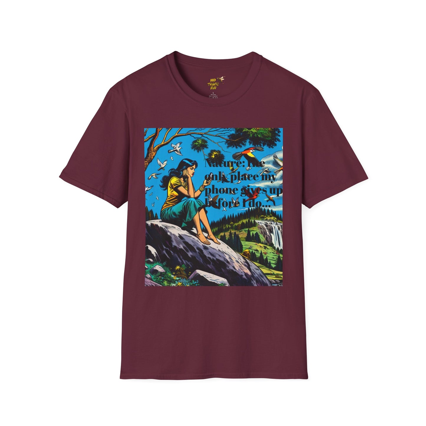 Nature-Inspired Unisex Softstyle T-Shirt "Nature, The Only Place My Phone Gives Up Before I Do..." | Perfect for Outdoor Enthusiasts, Casual Wear, Gift for Friends, Adventure Lovers, Uplifting [...]