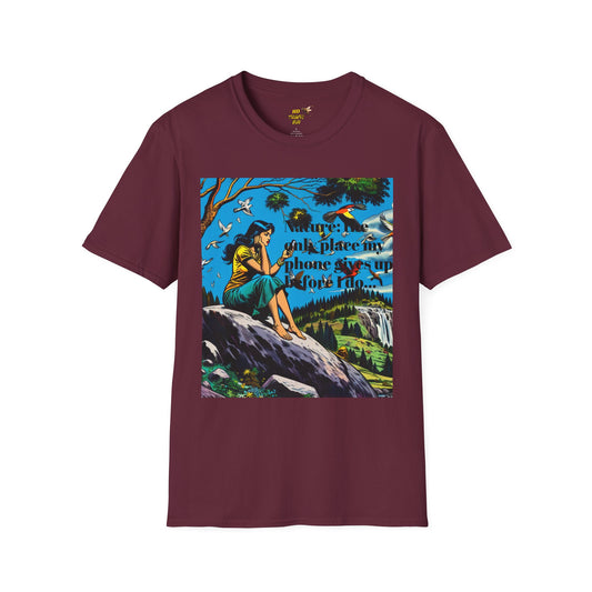 Nature-Inspired Unisex Softstyle T-Shirt "Nature, The Only Place My Phone Gives Up Before I Do..." | Perfect for Outdoor Enthusiasts, Casual Wear, Gift for Friends, Adventure Lovers, Uplifting [...]
