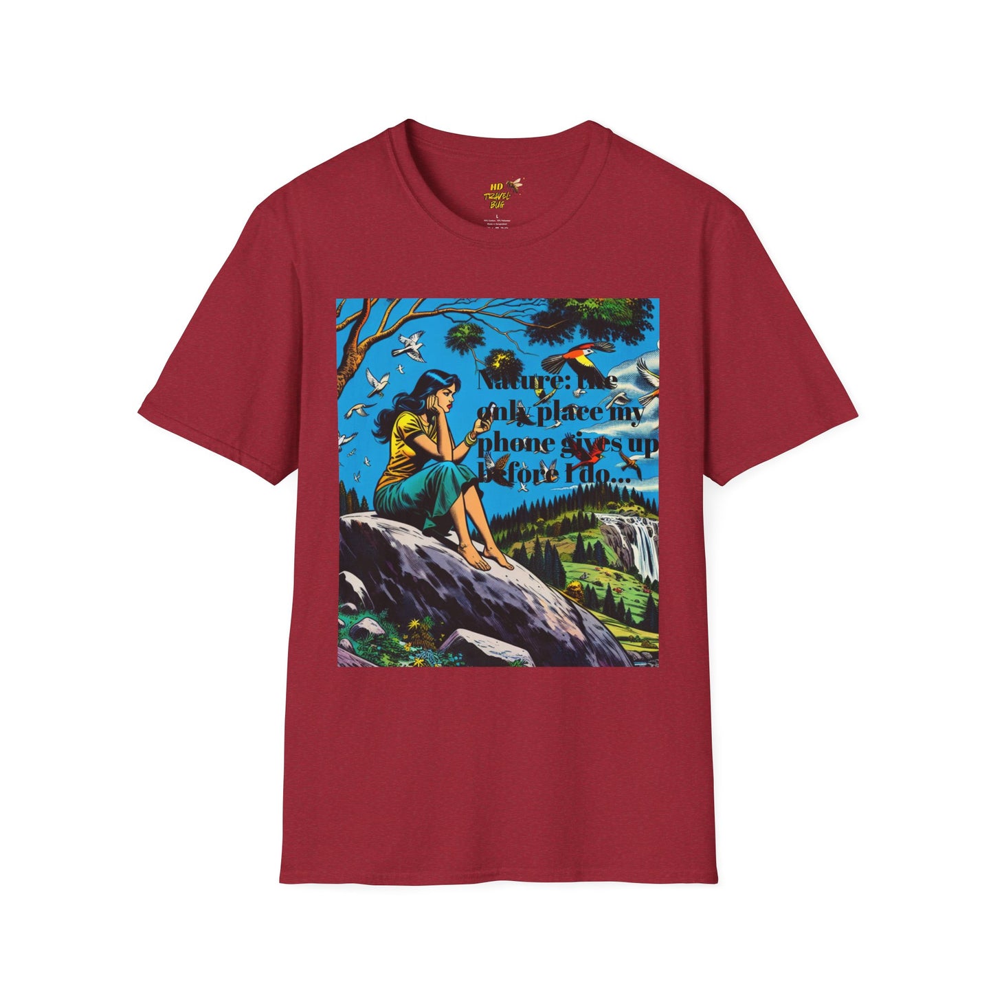 Nature-Inspired Unisex Softstyle T-Shirt "Nature, The Only Place My Phone Gives Up Before I Do..." | Perfect for Outdoor Enthusiasts, Casual Wear, Gift for Friends, Adventure Lovers, Uplifting [...]