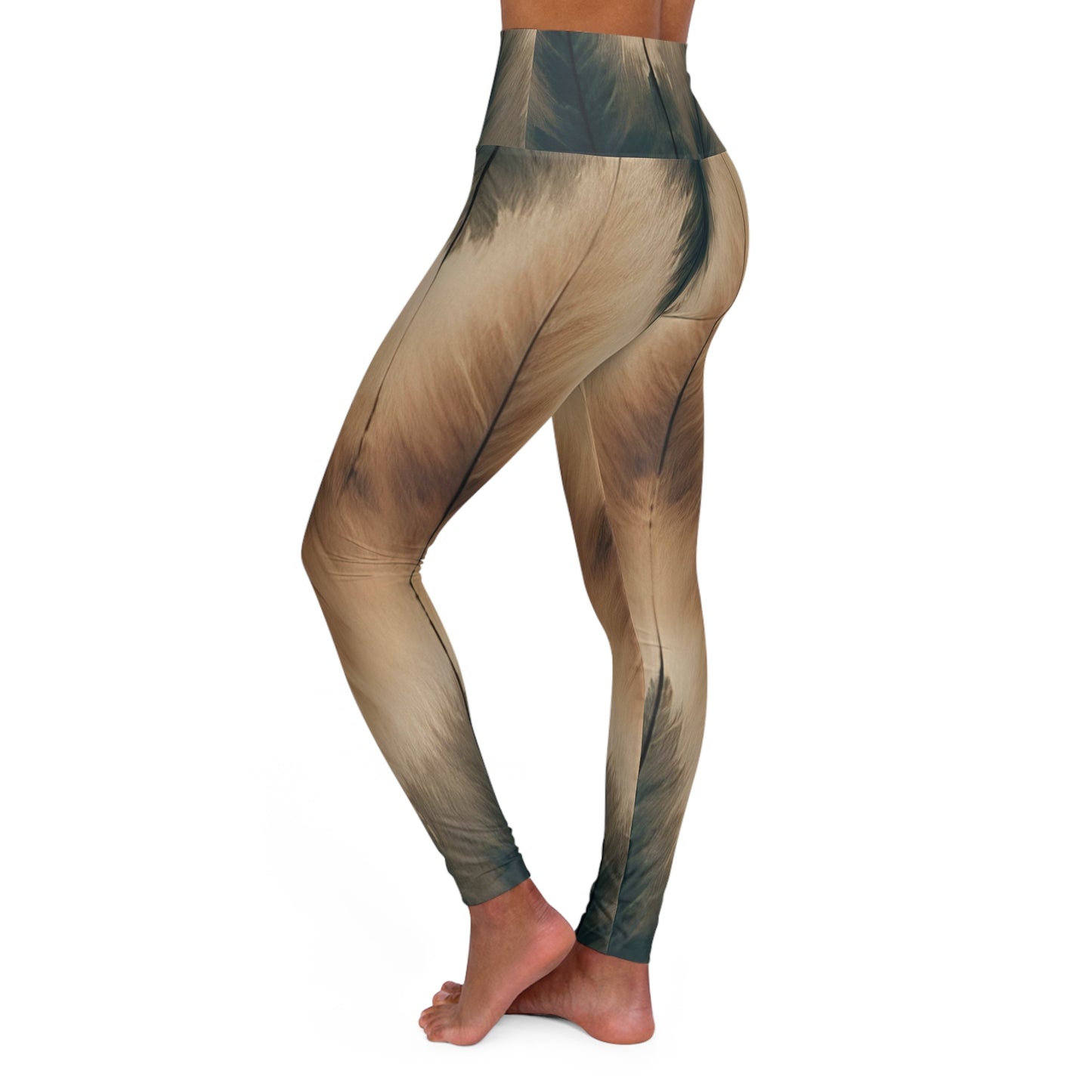 High-Waisted Earth Tone Pattern Leggings: Built for Movement (Feathers)