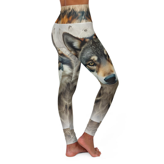 High-Waisted Native Pattern Leggings: Northwestern Wolf/Horse Blanket Pattern Waist