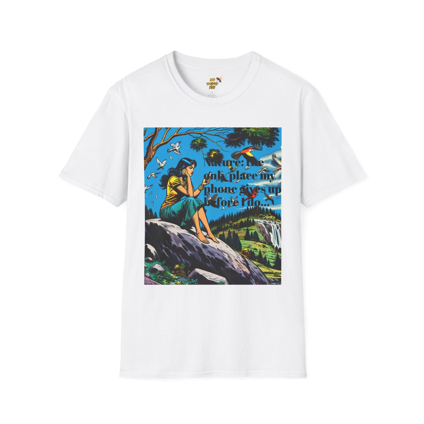 Nature-Inspired Unisex Softstyle T-Shirt "Nature, The Only Place My Phone Gives Up Before I Do..." | Perfect for Outdoor Enthusiasts, Casual Wear, Gift for Friends, Adventure Lovers, Uplifting [...]