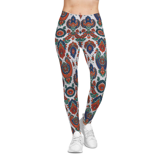 Vibrant High-Waisted Leggings: Bold Energy, Seamless Motion (White Paisley)