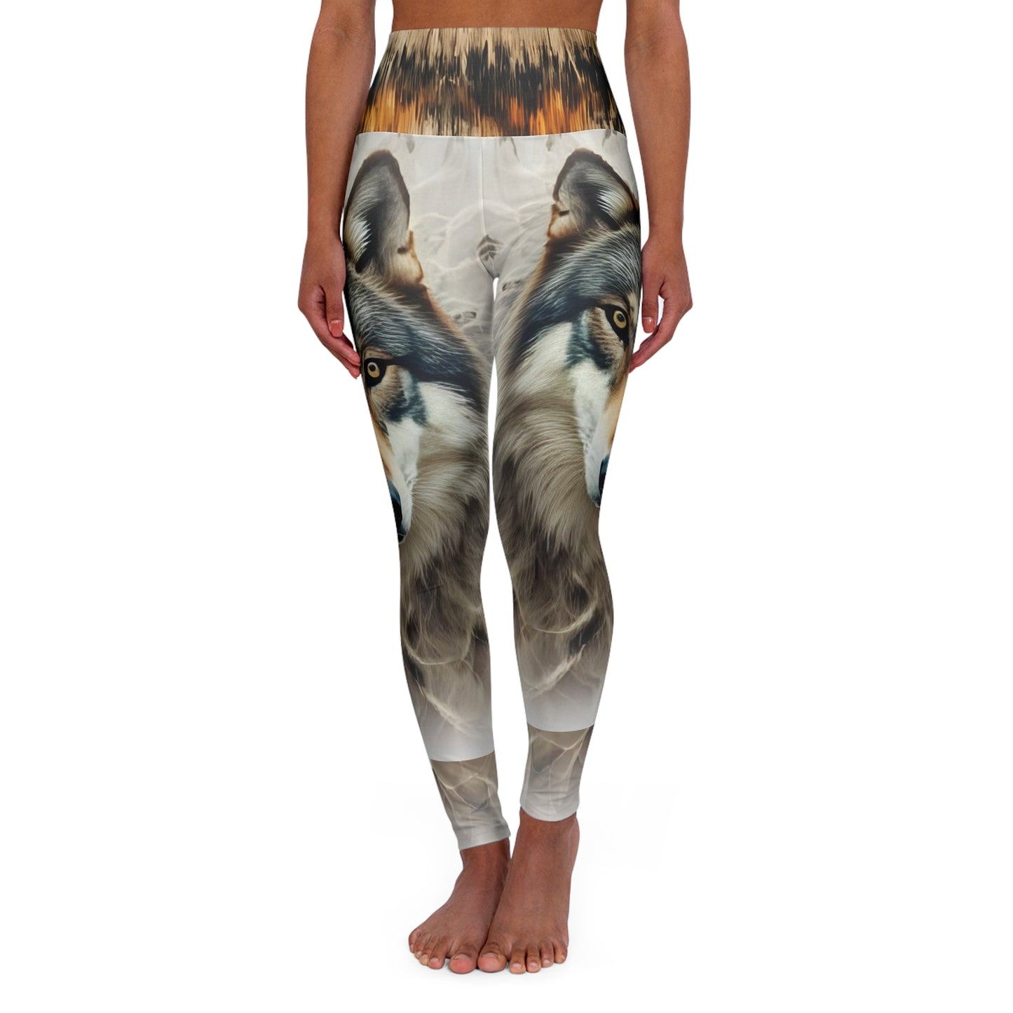 High-Waisted Native Pattern Leggings: Northwestern Wolf/Horse Blanket Pattern Waist