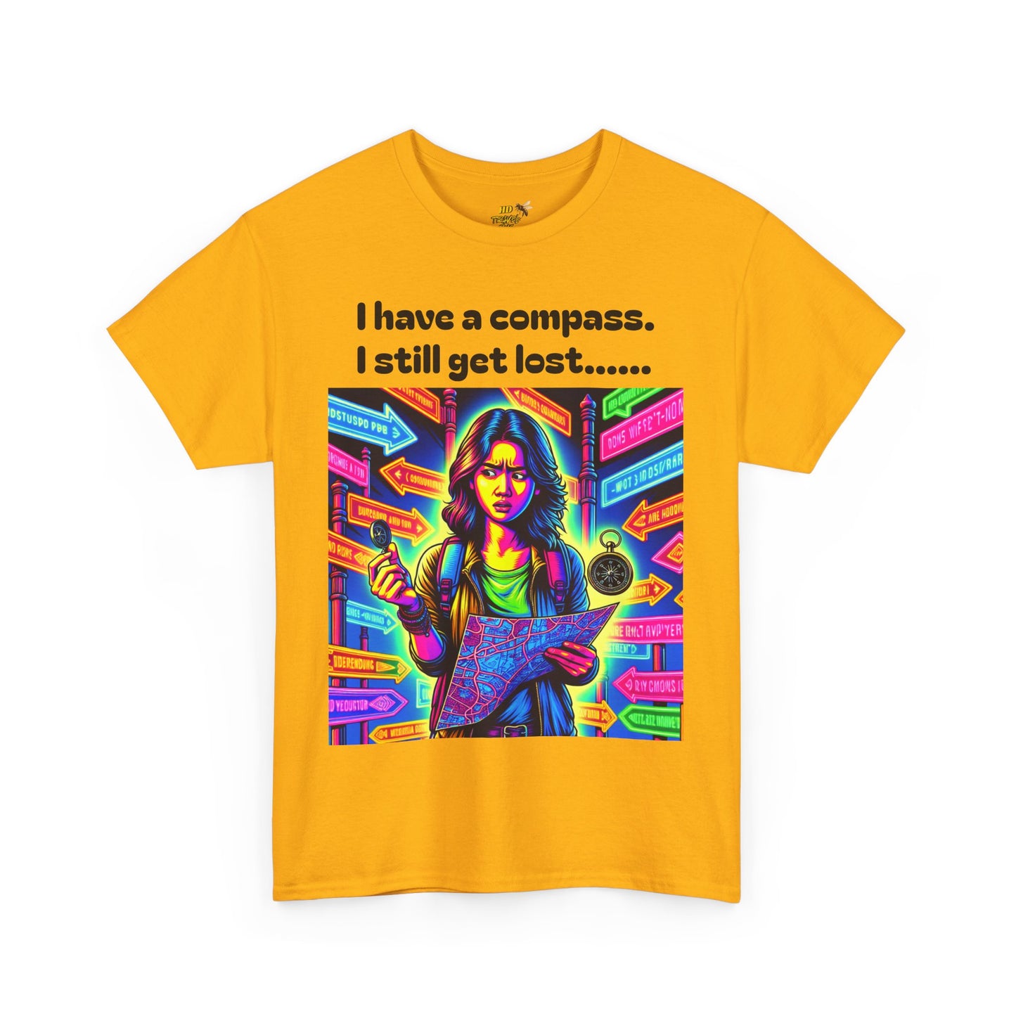 Vibrant Graphic Tee with Compass Design, Unisex Cotton T-Shirt for Adventure Lovers, Perfect Gift for Travelers, Fun Casual Wear, [...]