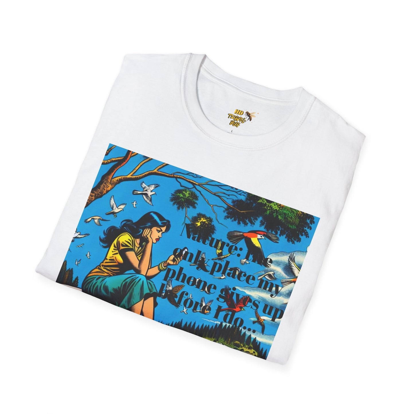 Nature-Inspired Unisex Softstyle T-Shirt "Nature, The Only Place My Phone Gives Up Before I Do..." | Perfect for Outdoor Enthusiasts, Casual Wear, Gift for Friends, Adventure Lovers, Uplifting [...]