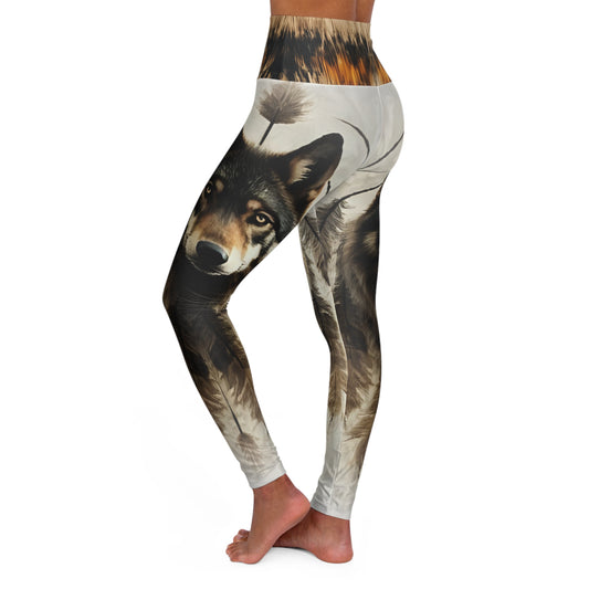 High-Waisted Native Pattern Leggings: Timber Wolf / Horse Blanket Pattern Waist