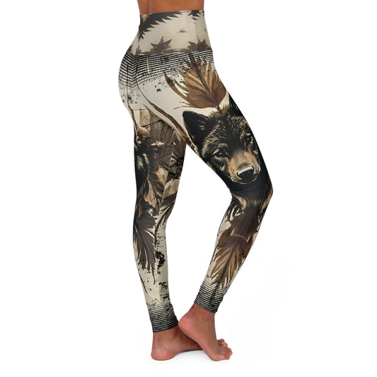 High-Waisted Native Pattern Leggings: Rooted in Culture, Built for Movement (Black Wolf / Indian Blanket Waist)