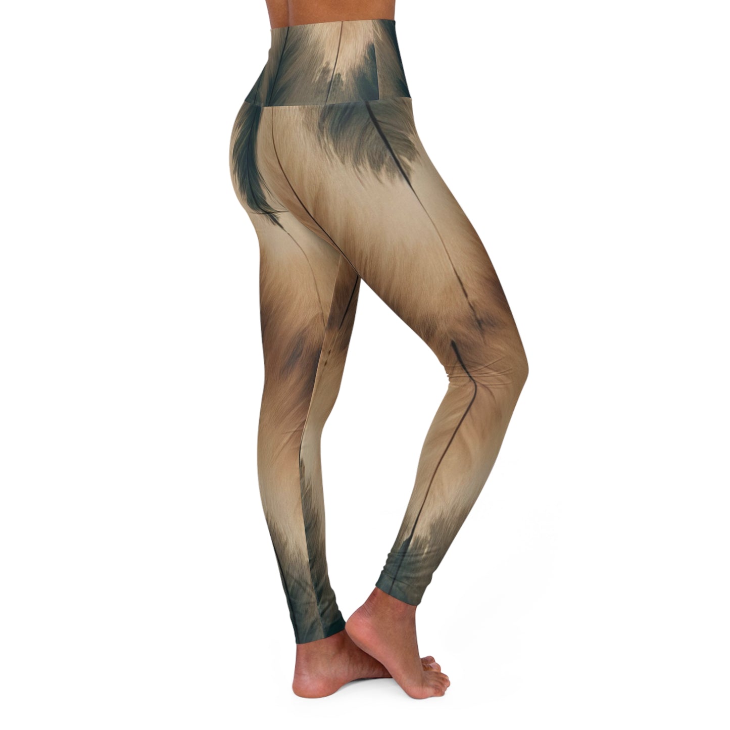 High-Waisted Earth Tone Pattern Leggings: Built for Movement (Feathers)