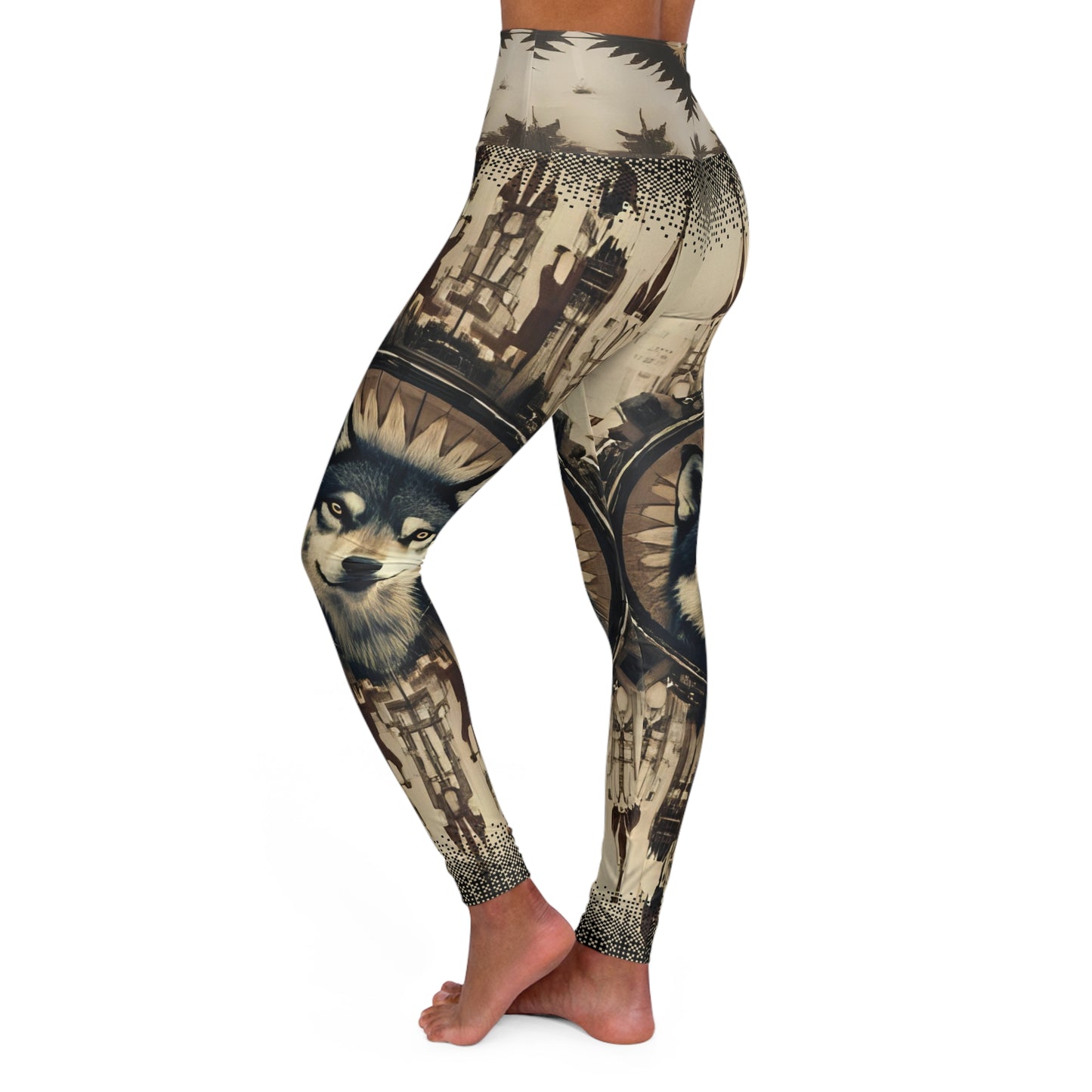 High-Waisted Native Pattern Leggings: Rooted in Culture, Built for Movement (Gray Timber Wolf)