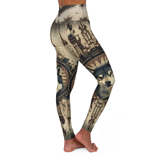 High-Waisted Native Pattern Leggings: Rooted in Culture, Built for Movement (Gray Timber Wolf)
