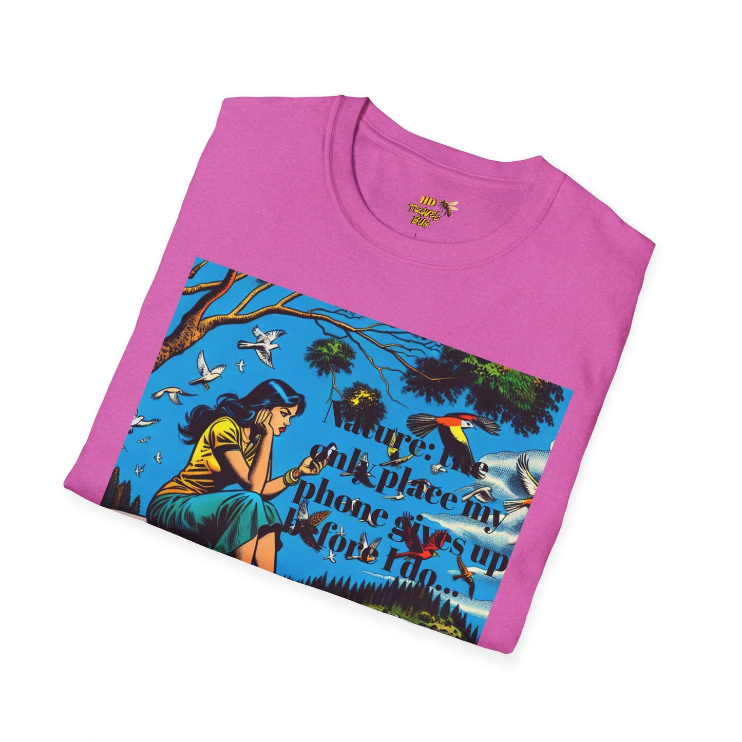 Nature-Inspired Unisex Softstyle T-Shirt "Nature, The Only Place My Phone Gives Up Before I Do..." | Perfect for Outdoor Enthusiasts, Casual Wear, Gift for Friends, Adventure Lovers, Uplifting [...]