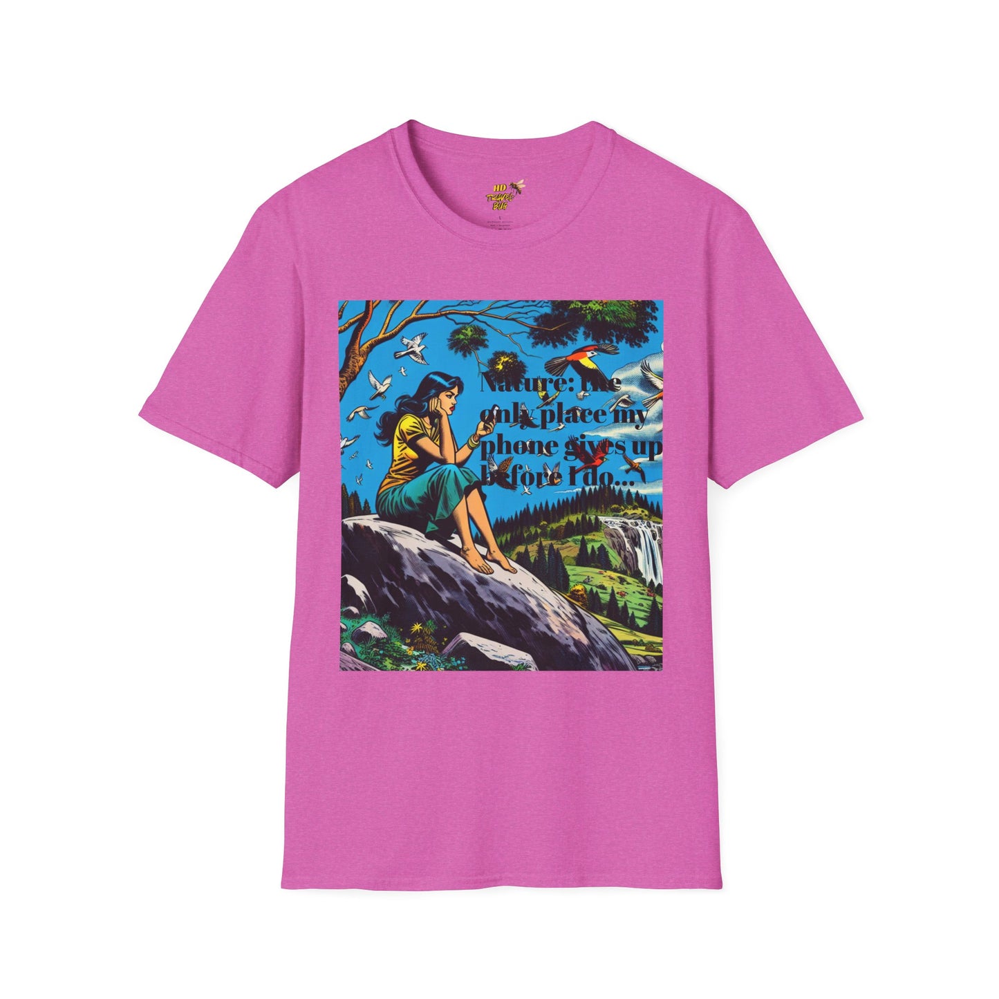 Nature-Inspired Unisex Softstyle T-Shirt "Nature, The Only Place My Phone Gives Up Before I Do..." | Perfect for Outdoor Enthusiasts, Casual Wear, Gift for Friends, Adventure Lovers, Uplifting [...]