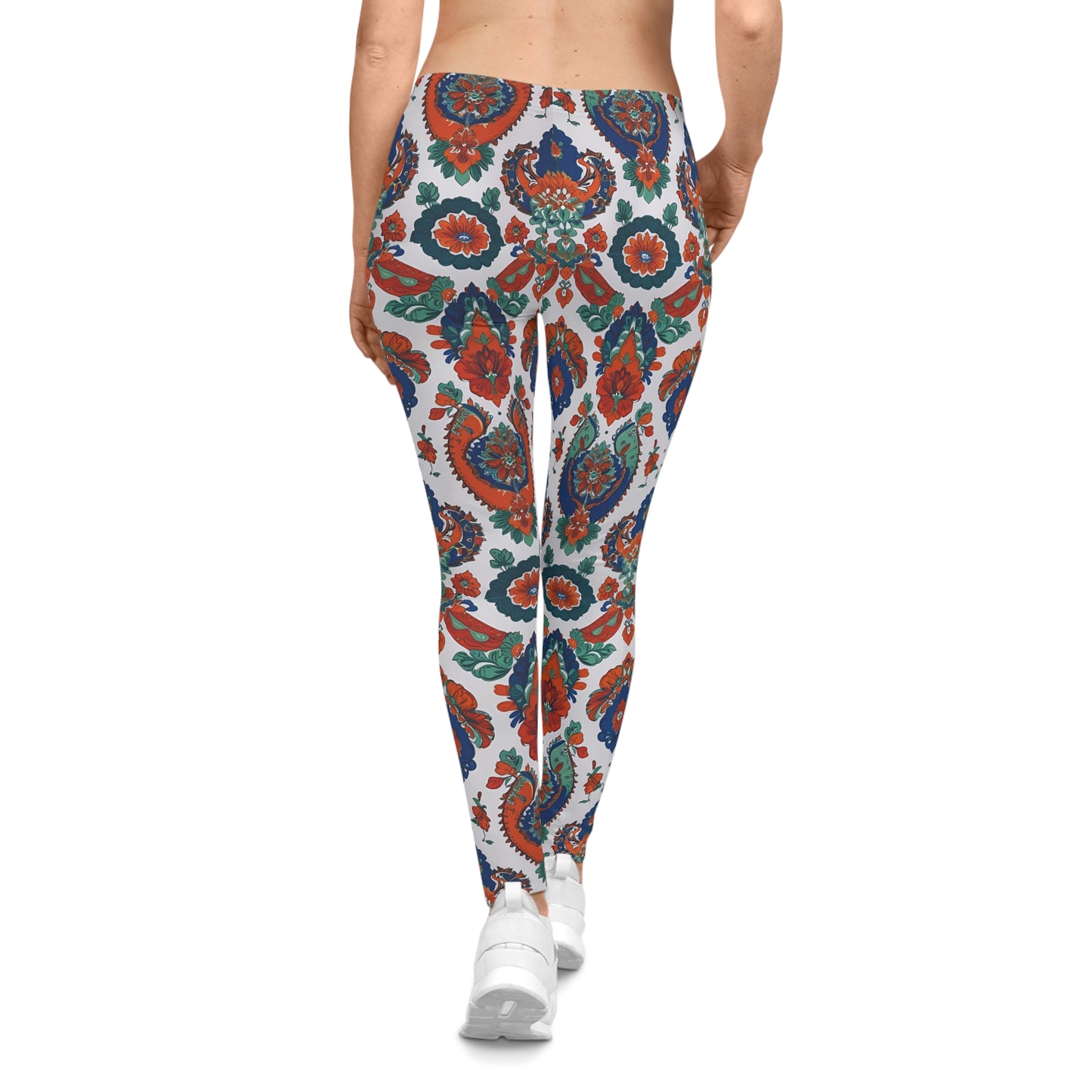 Vibrant High-Waisted Leggings: Bold Energy, Seamless Motion (White Paisley)