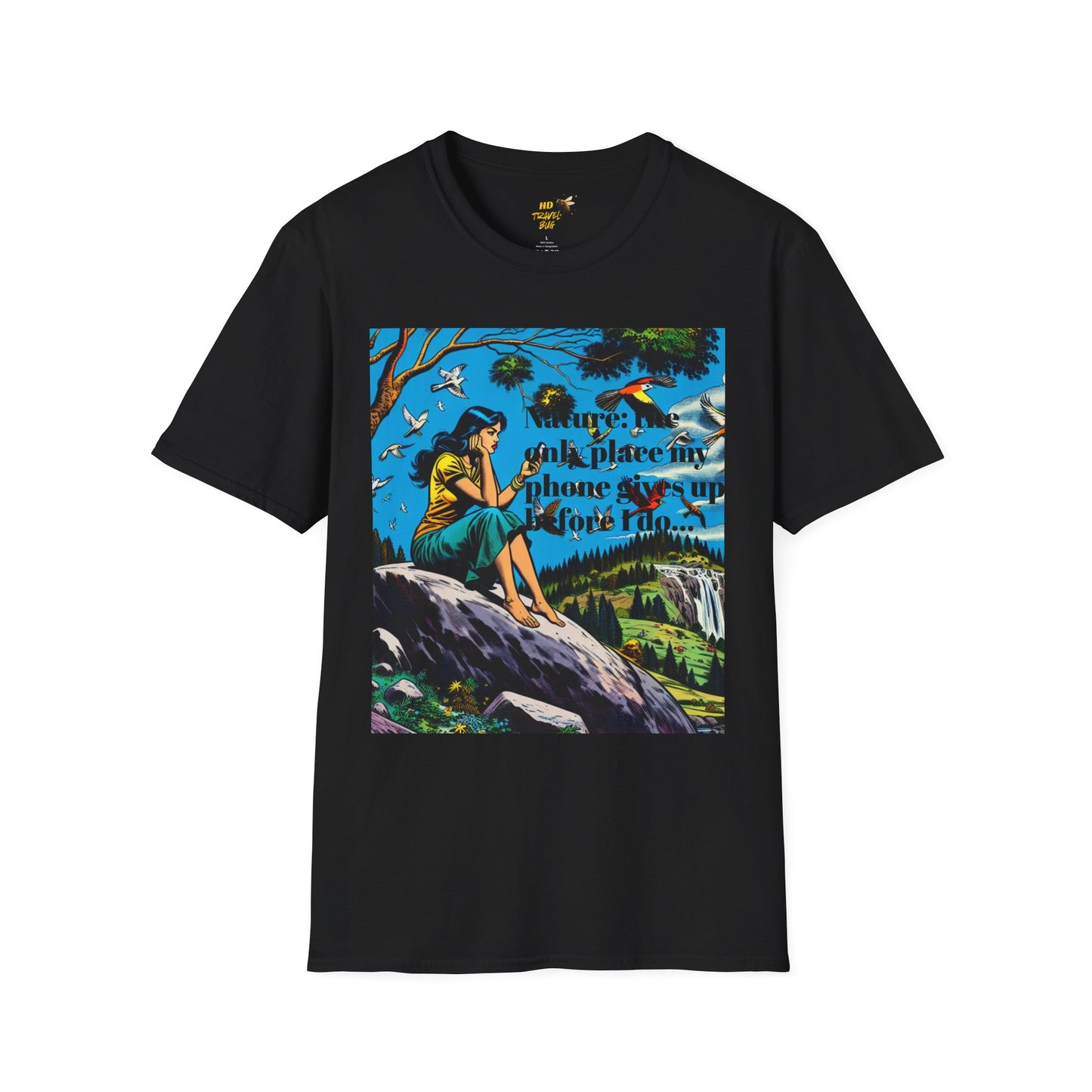 Nature-Inspired Unisex Softstyle T-Shirt "Nature, The Only Place My Phone Gives Up Before I Do..." | Perfect for Outdoor Enthusiasts, Casual Wear, Gift for Friends, Adventure Lovers, Uplifting [...]