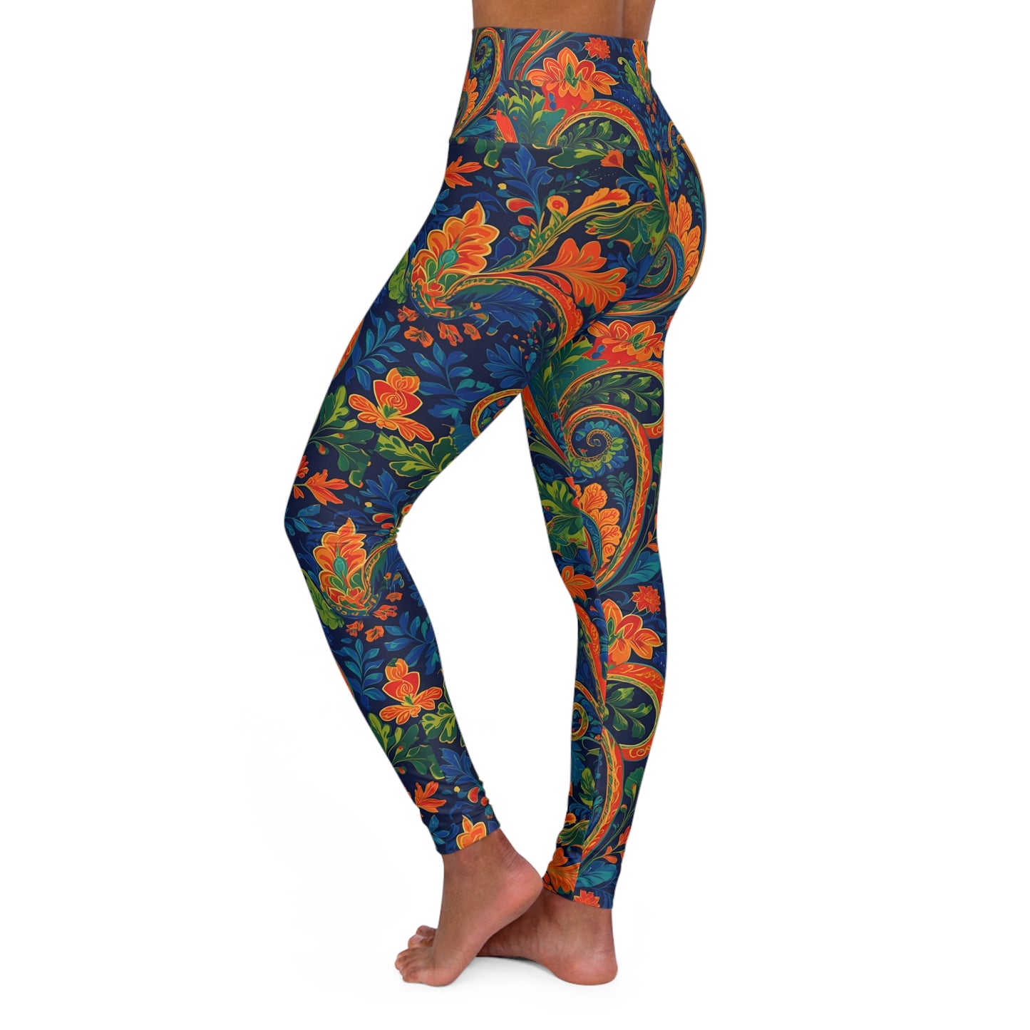 Vibrant High-Waisted Leggings: Bold Energy, Seamless Motion (Blue Paisley)